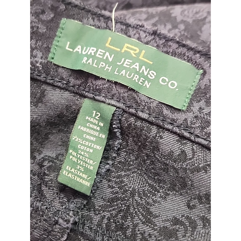 LRL Ralph Lauren Ladies Size 12 Floral Navy Blue Gray Straight Stretch Jeans - Picture 7 of 12